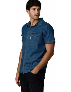 Society of Wolves Short Sleeve Denim Shirt Dark Wash