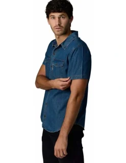 Society of Wolves Short Sleeve Denim Shirt Dark Wash
