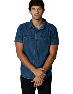 Society of Wolves Short Sleeve Denim Shirt Dark Wash