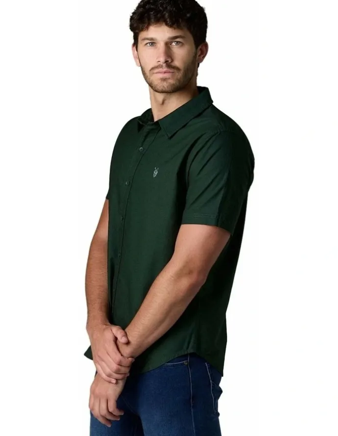 Society of Wolves Short Sleeve Oxford Shirt in Green