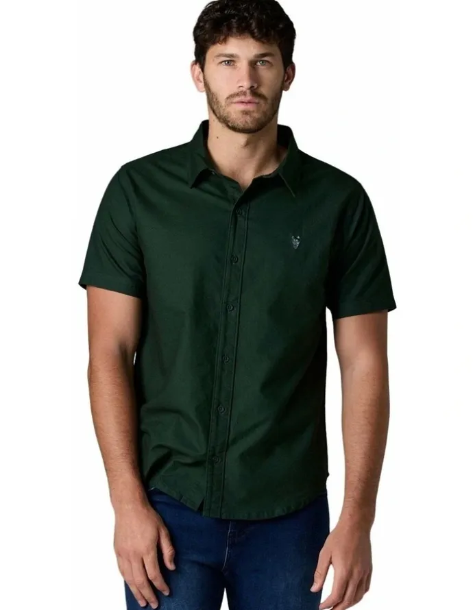 Society of Wolves Short Sleeve Oxford Shirt in Green
