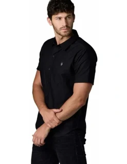 Society of Wolves Short Sleeve Oxford Shirt in Black