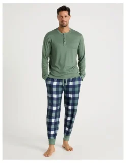 Soho Henley Check Cosy Knit Pyjama Set in Assorted