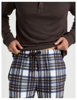 Soho Henley Check Cosy Knit Pyjama Set in Chocolate