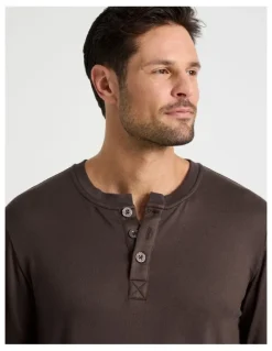 Soho Henley Check Cosy Knit Pyjama Set in Chocolate