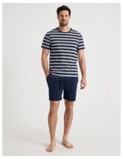 Soho Knit Pyjama Set Navy and White Stripe