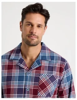Soho Long Sleeve Flannelette Pyjama Set in Burgundy Check