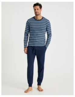 Soho Long Sleeve Tee and Jogger Knit Pyjama Set in Multi Stripe