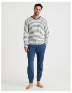 Soho Long Sleeve Tee and Jogger Knit Pyjama Set in Classic Stripe