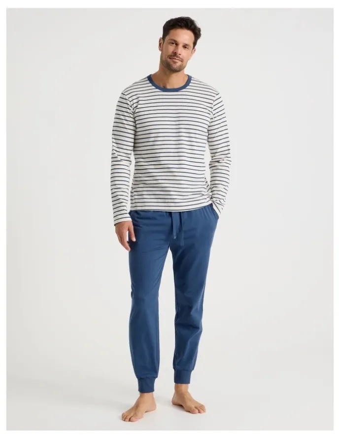 Soho Long Sleeve Tee and Jogger Knit Pyjama Set in Classic Stripe