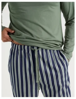 Soho Long Sleeve Tee and Sateen Pant Pyjama Set in Green Stripe