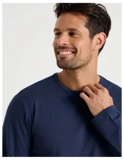 Soho Long Sleeve Tee and Sateen Pant Pyjama Set in Navy & Modern Tile Print
