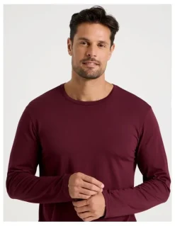 Soho Long Sleeve Tee and Sateen Pant Pyjama Set in Burgundy Cubist Print