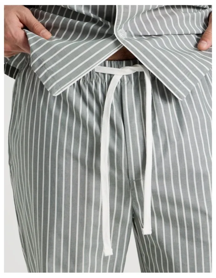 Soho Long Sleeve Traditional Poplin Pyjama Set in Classic Sage Stripe