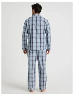 Soho Long Sleeve Traditional Poplin Pyjama Set in Classic Blue Check
