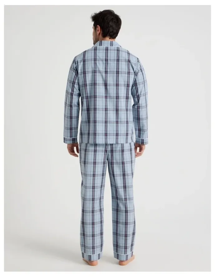 Soho Long Sleeve Traditional Poplin Pyjama Set in Classic Blue Check