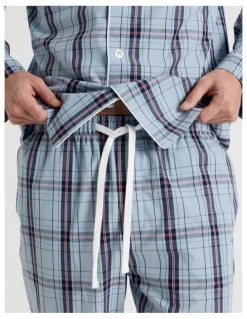 Soho Long Sleeve Traditional Poplin Pyjama Set in Classic Blue Check
