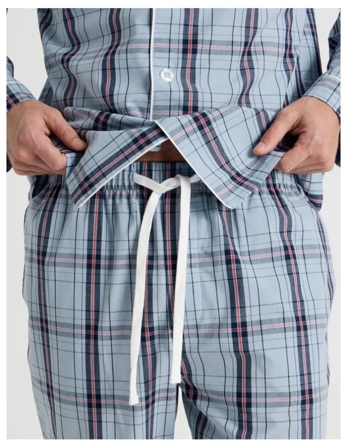 Soho Long Sleeve Traditional Poplin Pyjama Set in Classic Blue Check