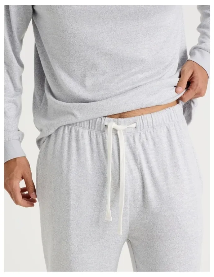 Soho Plain Cosy Knit Pyjama Set in Grey Marle