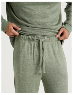 Soho Plain Cosy Knit Pyjama Set in Green Marle