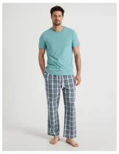 Soho Poplin Tee and Pant Pyjama Set in Blue and Green Check