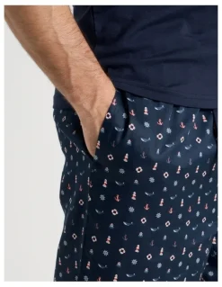 Soho Sateen Tee and Pant Pyjama Set in Navy Nautical Print
