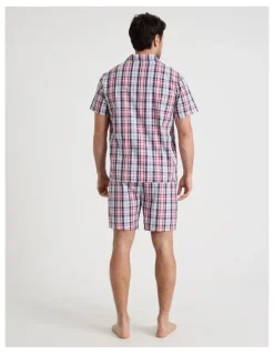 Soho Short Sleeve Traditional Poplin Pyjama Set in Denim British Check