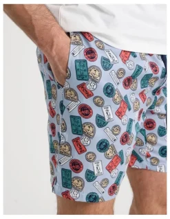Soho Tee and Short Pyjama Set in White and Blue Golf Print