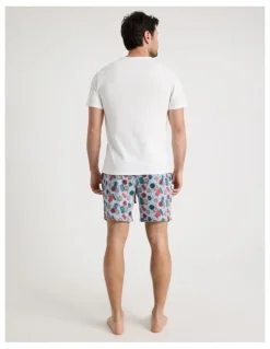 Soho Tee and Short Pyjama Set in White and Blue Golf Print