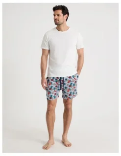 Soho Tee and Short Pyjama Set in White and Blue Golf Print