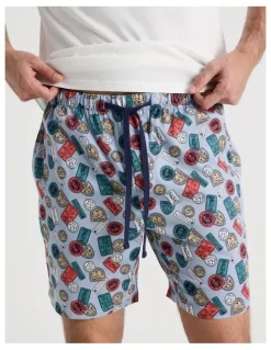 Soho Tee and Short Pyjama Set in White and Blue Golf Print
