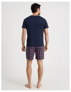 Soho Tee and Short Pyjama Set in Navy Maritime Check