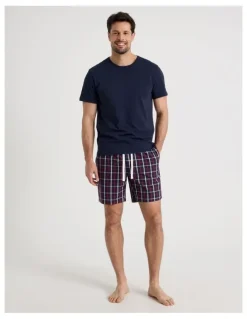 Soho Tee and Short Pyjama Set in Navy Maritime Check