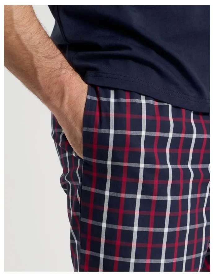 Soho Tee and Short Pyjama Set in Navy Maritime Check