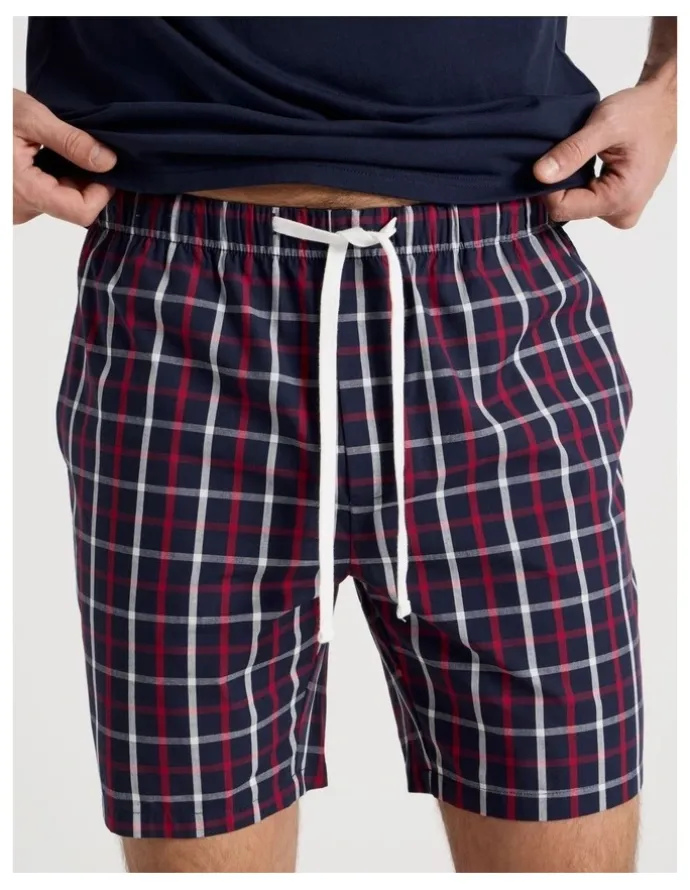 Soho Tee and Short Pyjama Set in Navy Maritime Check