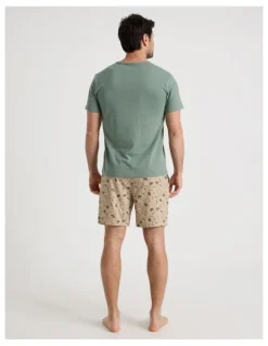 Soho Tee and Short Pyjama Set in Khaki Reel Tired Print