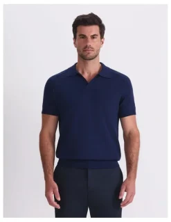 Sportscraft Brookes Short Sleeve Knit Polo in Blue
