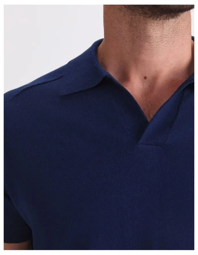 Sportscraft Brookes Short Sleeve Knit Polo in Blue