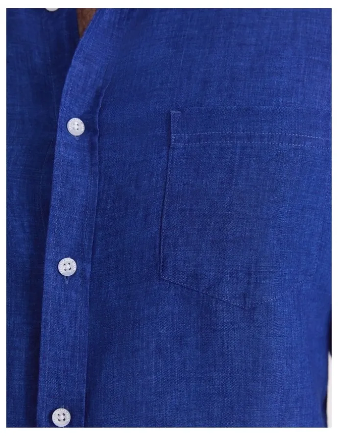 Sportscraft Linen Long Sleeve Delave Shirt in Blue Indigo