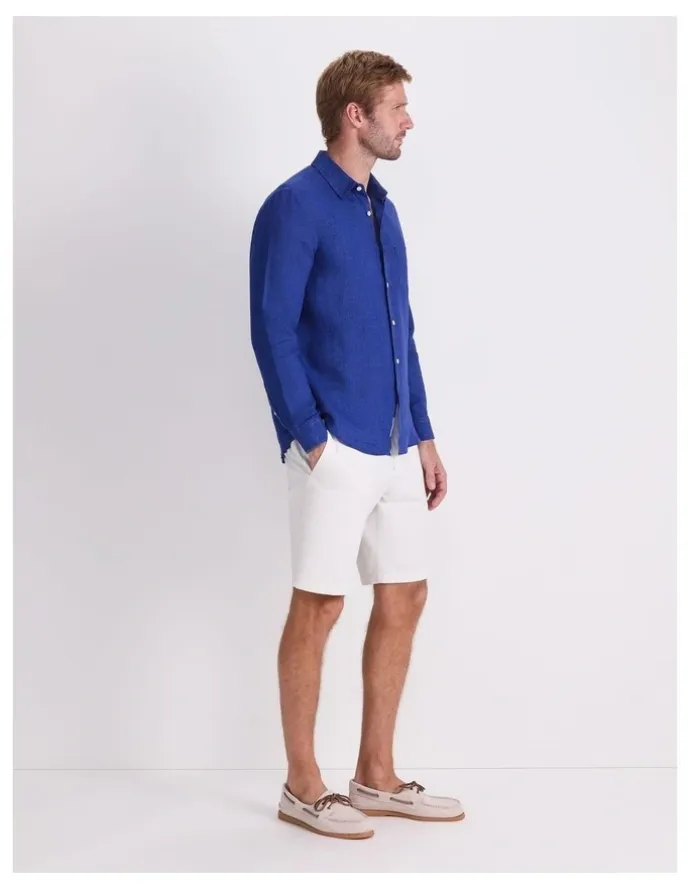 Sportscraft Linen Long Sleeve Delave Shirt in Blue Indigo