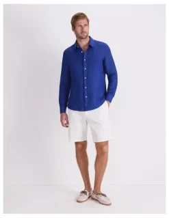Sportscraft Linen Long Sleeve Delave Shirt in Blue Indigo