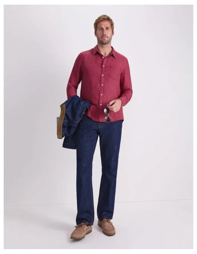 Sportscraft Linen Long Sleeve Delave Shirt in Wine