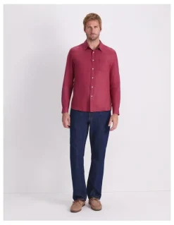 Sportscraft Linen Long Sleeve Delave Shirt in Wine