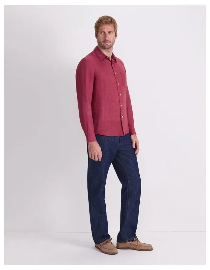 Sportscraft Linen Long Sleeve Delave Shirt in Wine