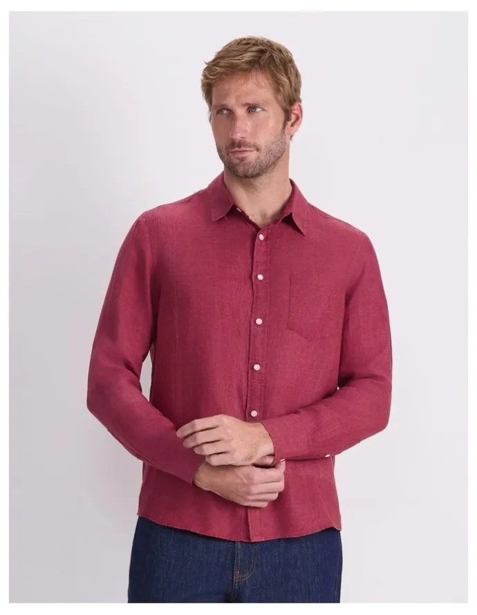Sportscraft Linen Long Sleeve Delave Shirt in Wine