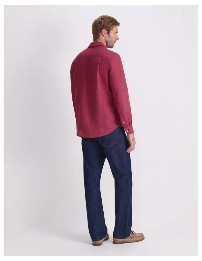 Sportscraft Linen Long Sleeve Delave Shirt in Wine