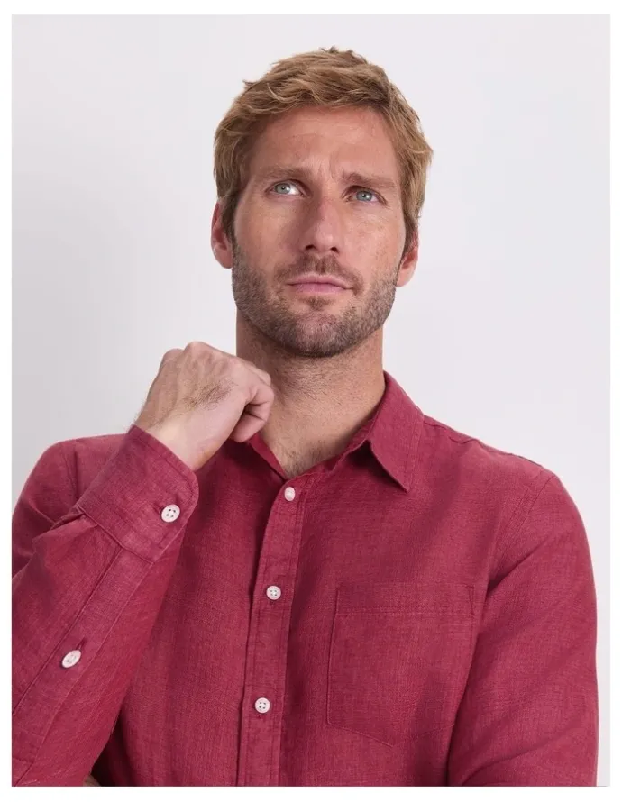 Sportscraft Linen Long Sleeve Delave Shirt in Wine