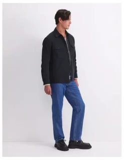 Sportscraft Long Sleeve Double Pocket Overshirt in Black