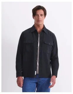 Sportscraft Long Sleeve Double Pocket Overshirt in Black