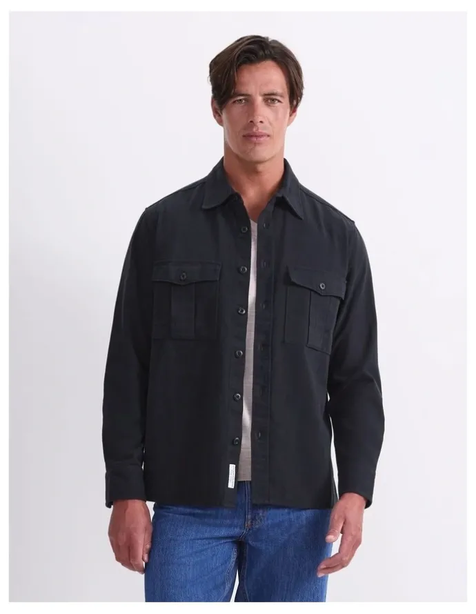 Sportscraft Long Sleeve Double Pocket Overshirt in Black